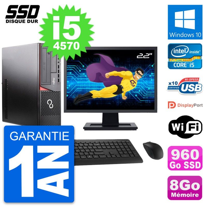 Fujitsu E920 DT 22-Inch PC (Intel i5-4570, 8GB RAM, 960GB SSD, Windows 10, WiFi)