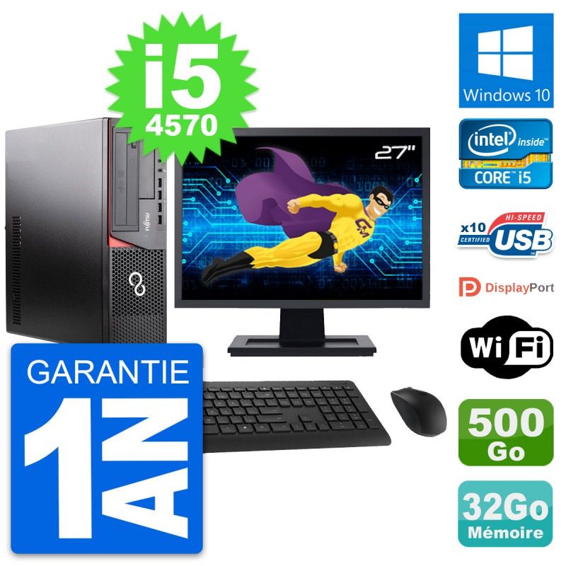 Fujitsu E920 DT 27-inch All-in-One PC - Intel i5-4570, 32GB RAM, 500GB HDD, Windows 10, WiFi