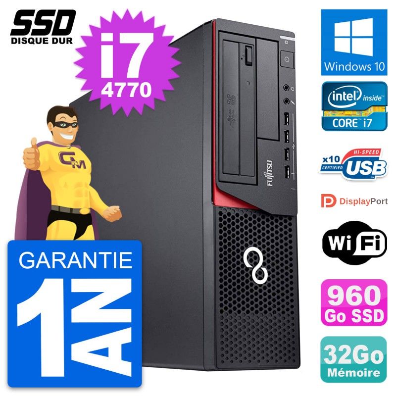 Fujitsu Esprimo E920 DT Desktop PC - Intel Core i7-4770, 32GB RAM, 960GB SSD, Windows 10, WiFi