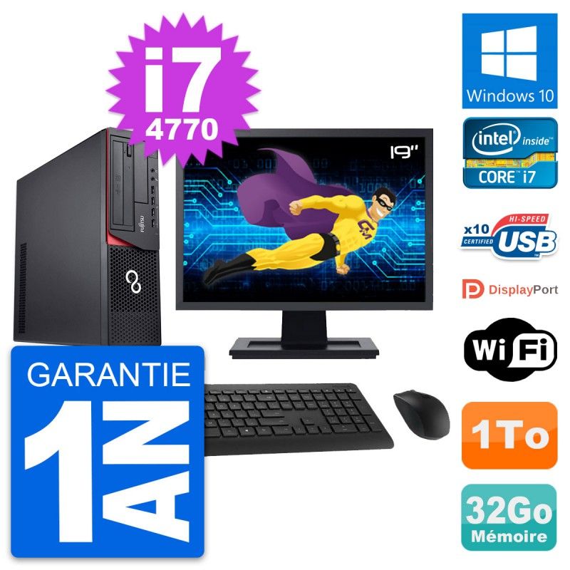 Fujitsu E920 DT 19-inch PC - Intel i7, 32GB RAM, 1TB HDD, Windows 10, WiFi