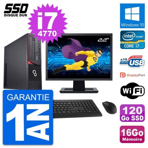 PC de escritorio Fujitsu E920 DT - Pantalla de 22 pulgadas, Intel i7, 16GB de RAM, 120GB SSD, Windows 10, Wifi
