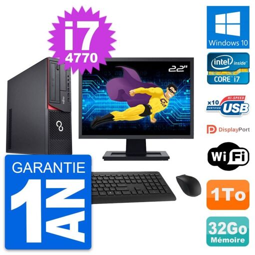PC de escritorio Fujitsu E920 DT de 22 pulgadas - Procesador Intel i7, 32GB de RAM, 1TB de almacenamiento, Windows 10