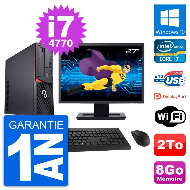 PC de sobremesa Fujitsu E920 DT de 27 pulgadas - Procesador Intel i7-4770, 8 GB de RAM, 2 TB HDD, Windows 10, WiFi