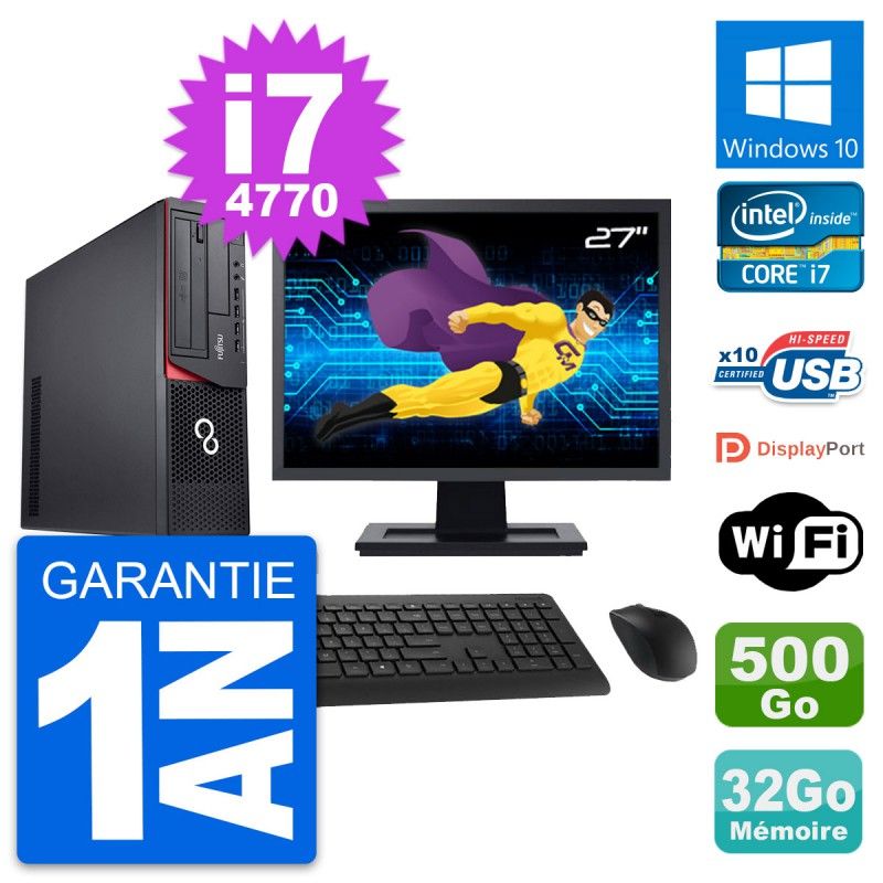 Fujitsu E920 DT 27-Inch Desktop PC - Intel i7-4770, 32GB RAM, 500GB SSD, Windows 10, WiFi