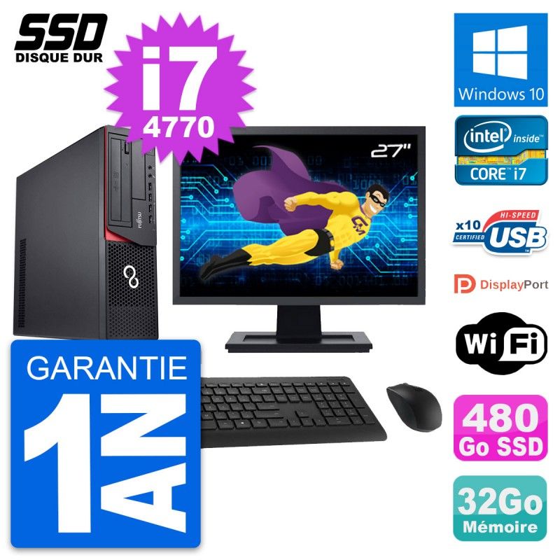 Fujitsu E920 DT 27-inch PC - Intel i7, 32GB RAM, 480GB SSD, Windows 10, WiFi