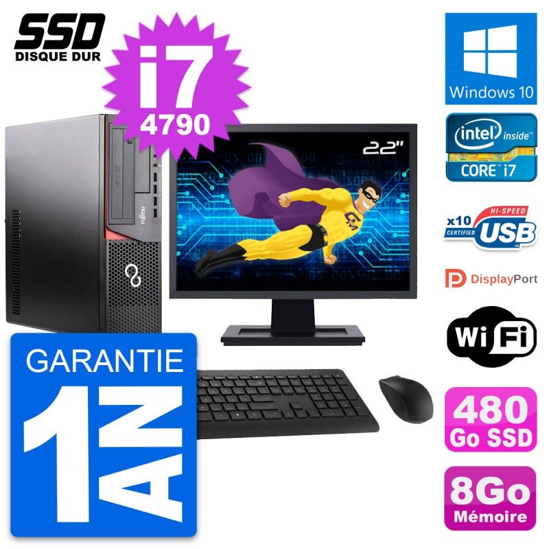 Fujitsu E920 DT 22-inch PC - Intel i7, 8GB RAM, 480GB SSD, Windows 10, Wifi