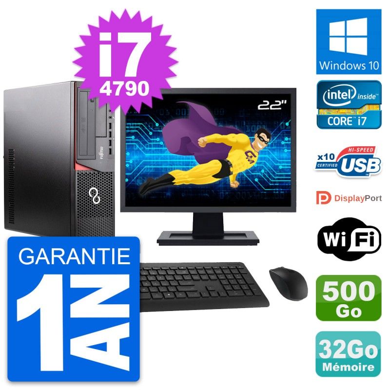 Fujitsu E920 DT 22-inch Computer - Intel i7, 32GB RAM, 500GB HDD, Windows 10, WiFi