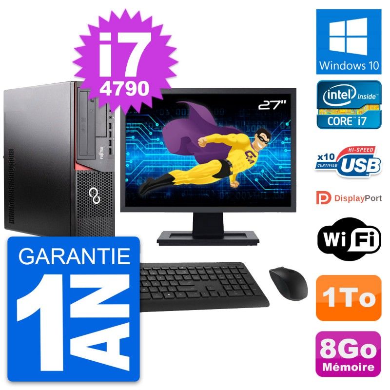 PC de escritorio Fujitsu E920 DT de 27 pulgadas - Intel i7-4790, 8 GB de RAM, 1 TB HDD, Windows 10, WiFi