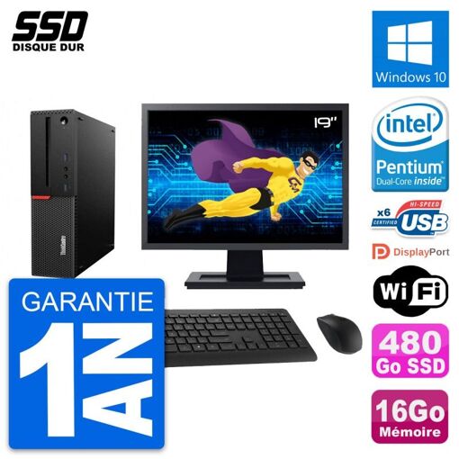 Lenovo M700 SFF Desktop Computer - 19" Screen, Intel G4400, 16GB RAM, 480GB SSD, Windows 10, Wifi