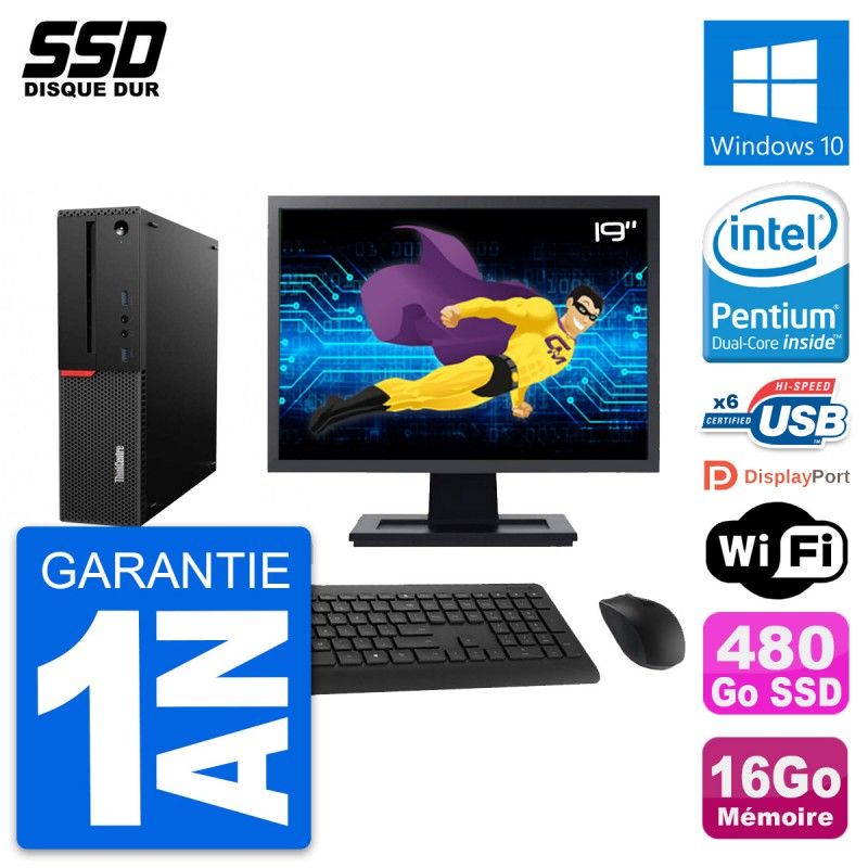 Lenovo M700 SFF Desktop Computer - 19" Screen, Intel G4400, 16GB RAM, 480GB SSD, Windows 10, Wifi