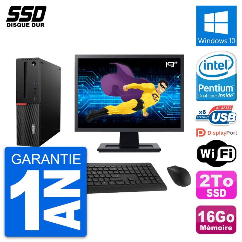 Lenovo ThinkCentre M700 SFF Desktop PC - 19" Screen, Intel Pentium G4400, 16GB RAM, 2TB SSD, Windows 10, Wifi