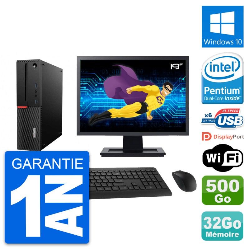 Lenovo M700 SFF Desktop PC | 19" Screen | Intel G4400 | 32GB RAM | 500GB SSD
