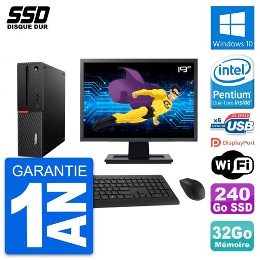Lenovo M700 SFF Desktop Computer | 19" Screen | Intel G4400 | 32GB RAM | 240GB SSD