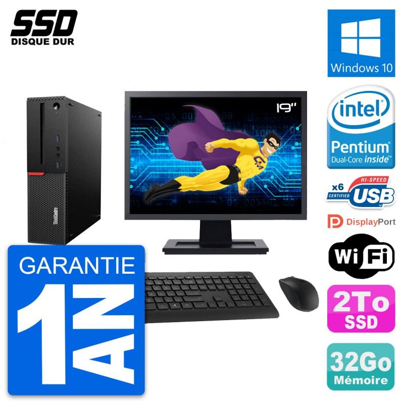 Lenovo ThinkCentre M700 SFF Desktop Computer - 19" Screen, Intel Pentium G4400, 32GB RAM, 2TB SSD, Windows 10, WiFi