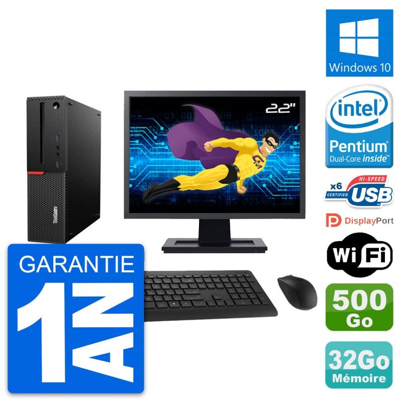 Lenovo M700 SFF Desktop Computer - 22" Screen, Intel G4400, 32GB RAM, 500GB Storage, Windows 10