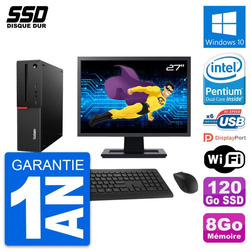 Lenovo ThinkCentre M700 SFF 27" Display, Intel Pentium G4400, 8GB RAM, 120GB SSD, Windows 10, WiFi