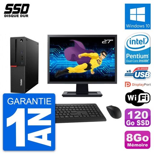 Lenovo ThinkCentre M700 SFF 27" Display, Intel Pentium G4400, 8GB RAM, 120GB SSD, Windows 10, WiFi