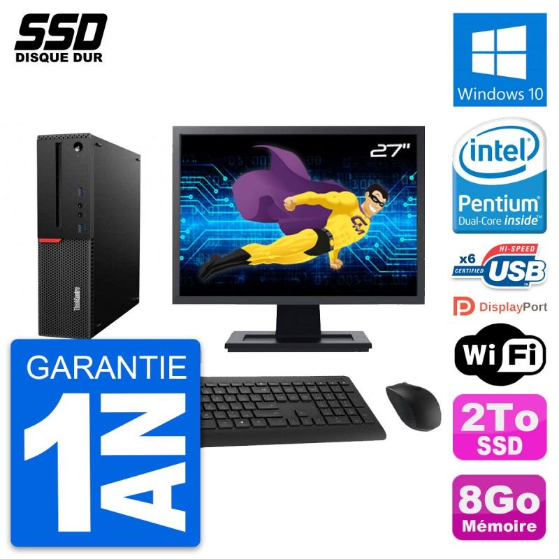 Lenovo ThinkCentre M700 SFF 27" Screen, Intel Pentium G4400, 8GB RAM, 2TB SSD, Windows 10, Wifi
