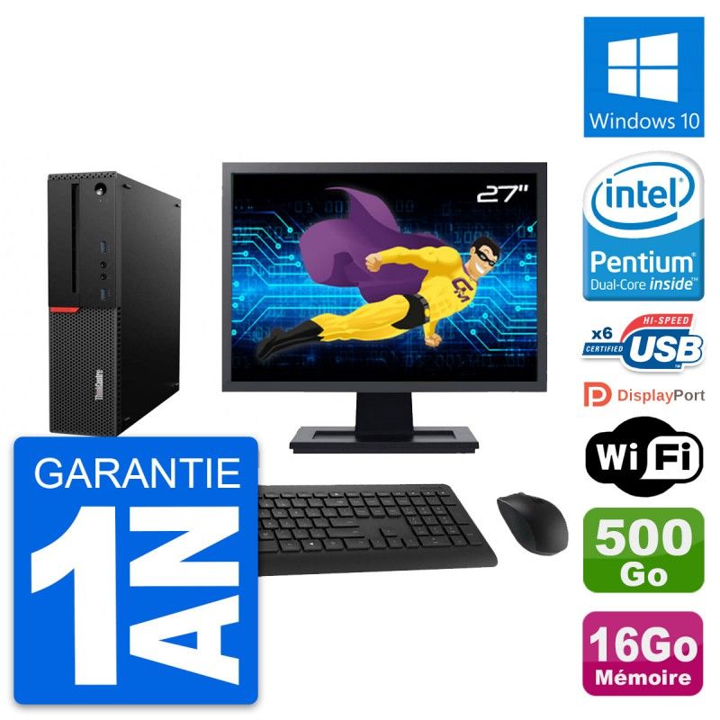 Lenovo M700 SFF Desktop Computer - 27" Display, Intel G4400, 16GB RAM, 500GB HDD, WiFi