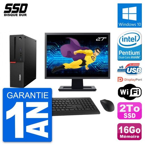 Lenovo ThinkCentre M700 SFF 27" Screen, Intel Pentium G4400, 16GB RAM, 2TB SSD, Windows 10, Wifi