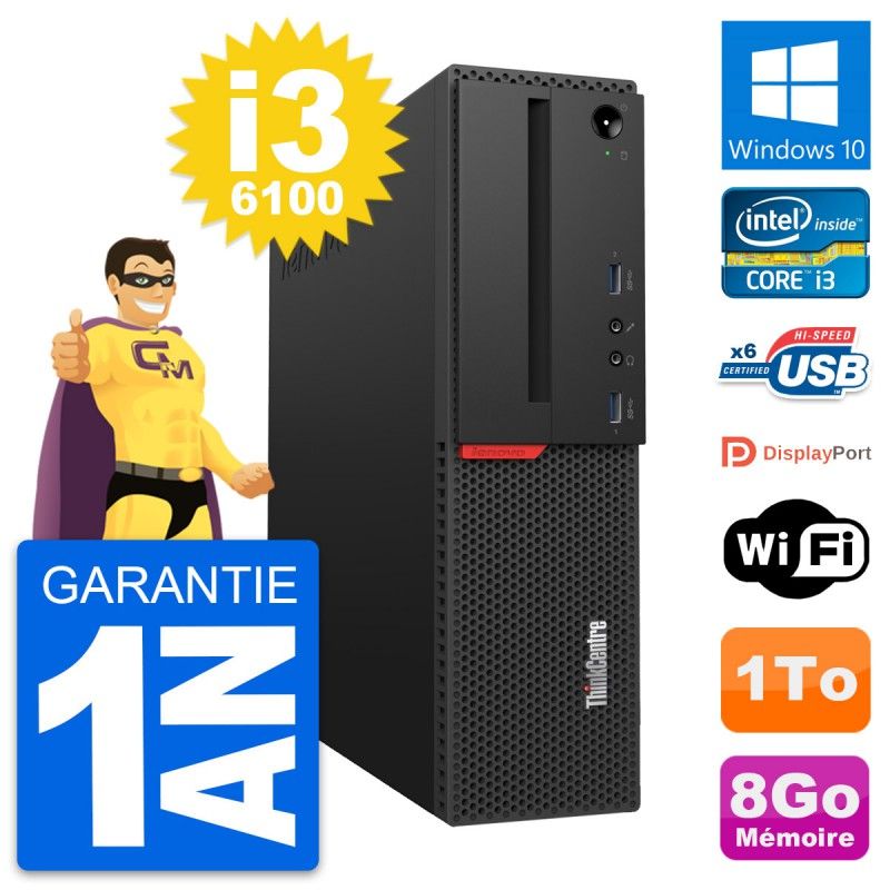 Lenovo ThinkCentre M700 SFF Desktop Computer - Intel i3-6100, 8GB RAM, 1TB HDD, Windows 10, WiFi