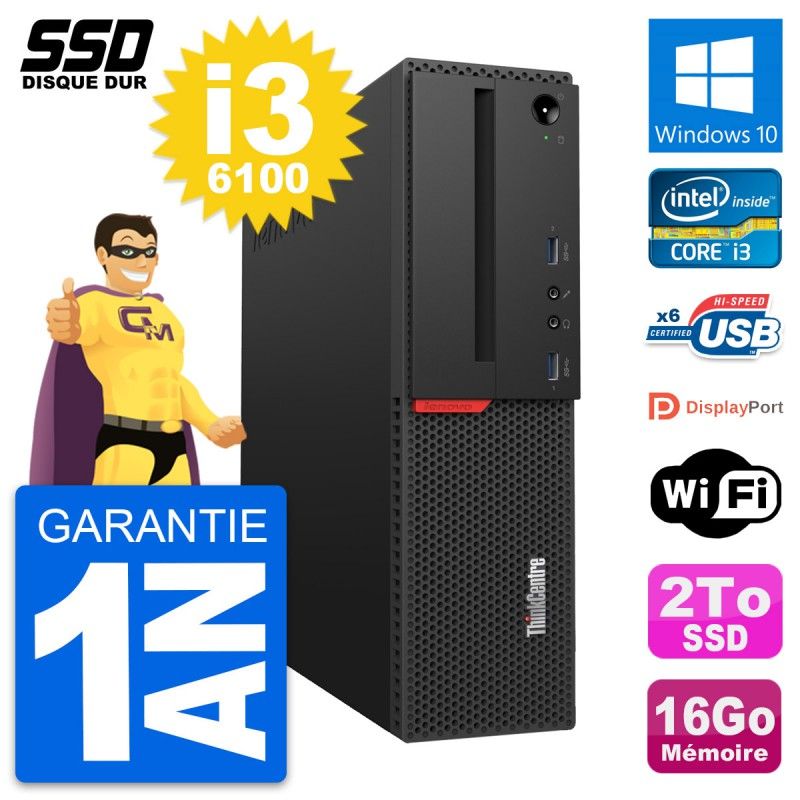 Lenovo ThinkCentre M700 SFF Desktop PC - Intel i3-6100, 16GB RAM, 2TB SSD, Windows 10, WiFi
