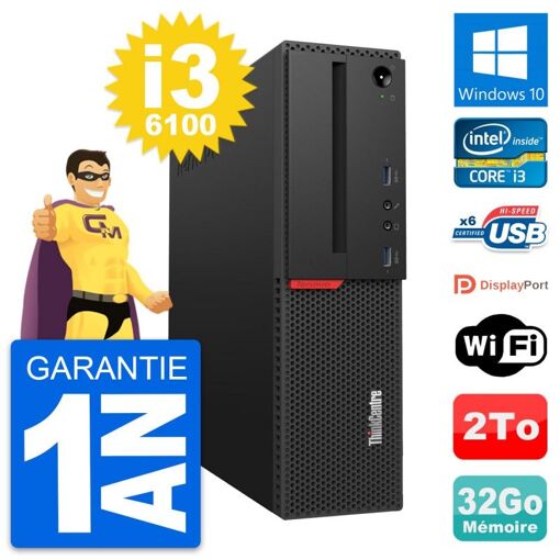 Lenovo ThinkCentre M700 SFF Desktop PC - Intel i3-6100, 32GB RAM, 2TB Storage, Windows 10, WiFi