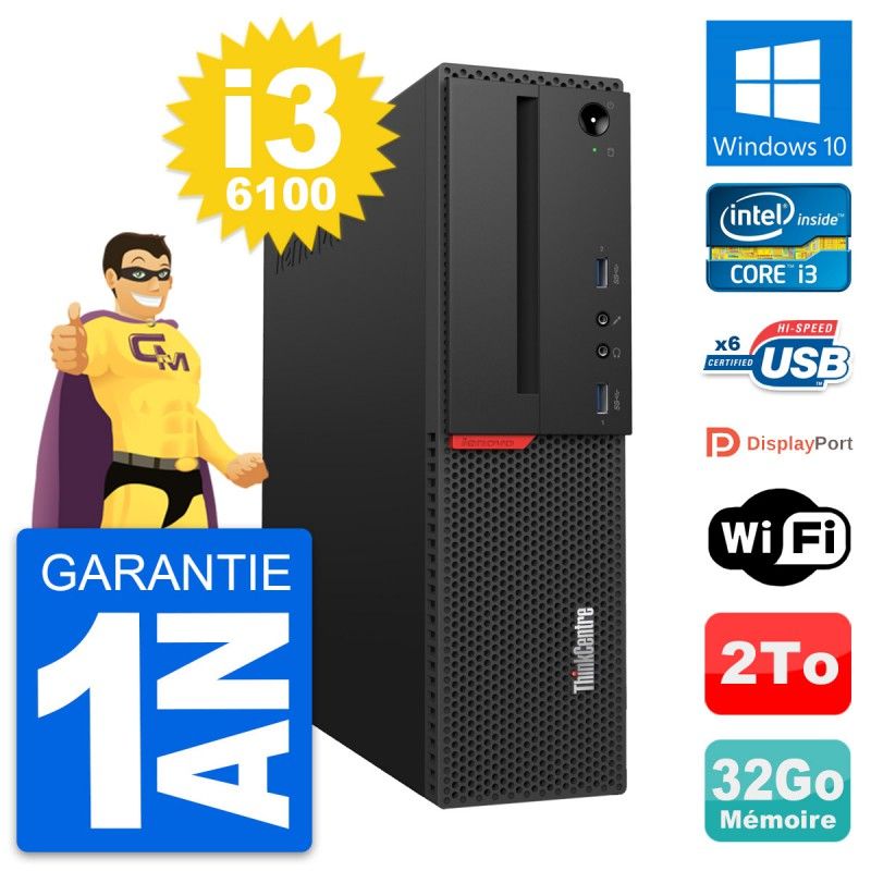 Lenovo ThinkCentre M700 SFF Desktop PC - Intel i3-6100, 32GB RAM, 2TB Storage, Windows 10, WiFi