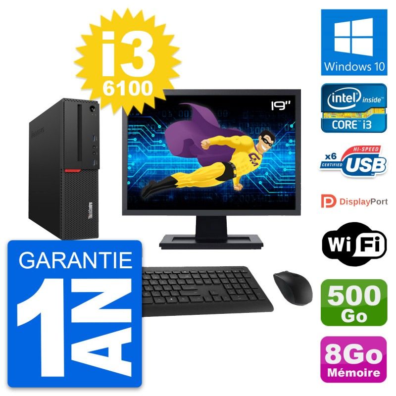 Lenovo M700 SFF Desktop Computer - 19' Screen, Intel i3-6100, 8GB RAM, 500GB HDD, Windows 10, WiFi