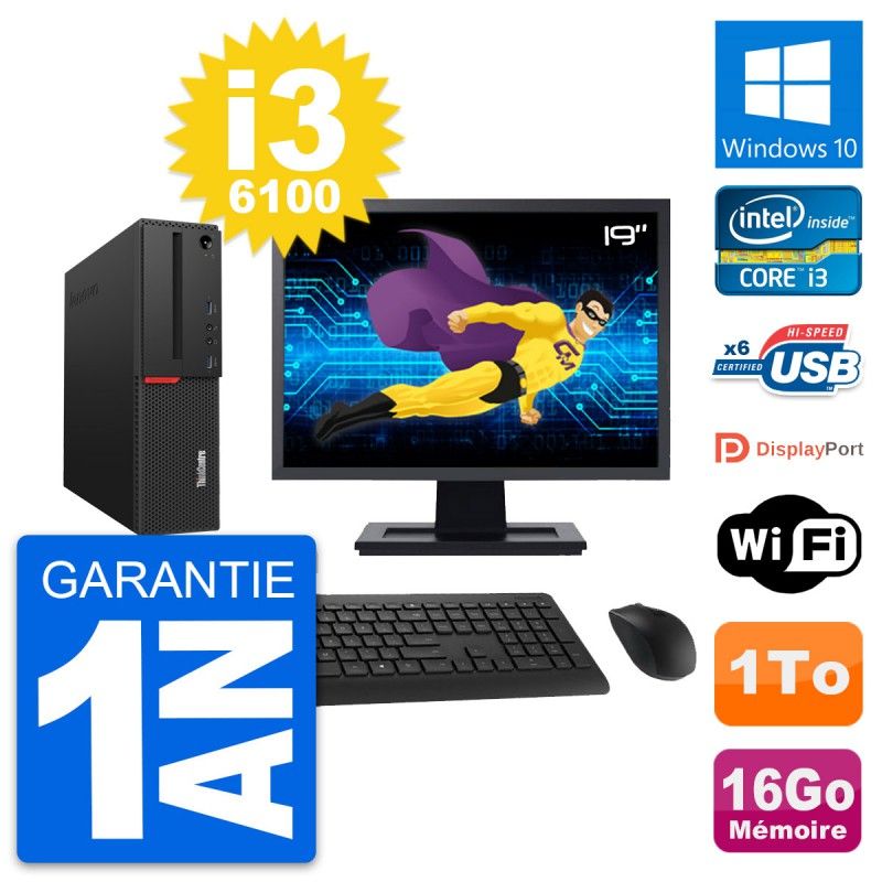 Lenovo M700 SFF Desktop Computer - 19' Screen, Intel i3-6100, 16GB RAM, 1TB HDD, Windows 10