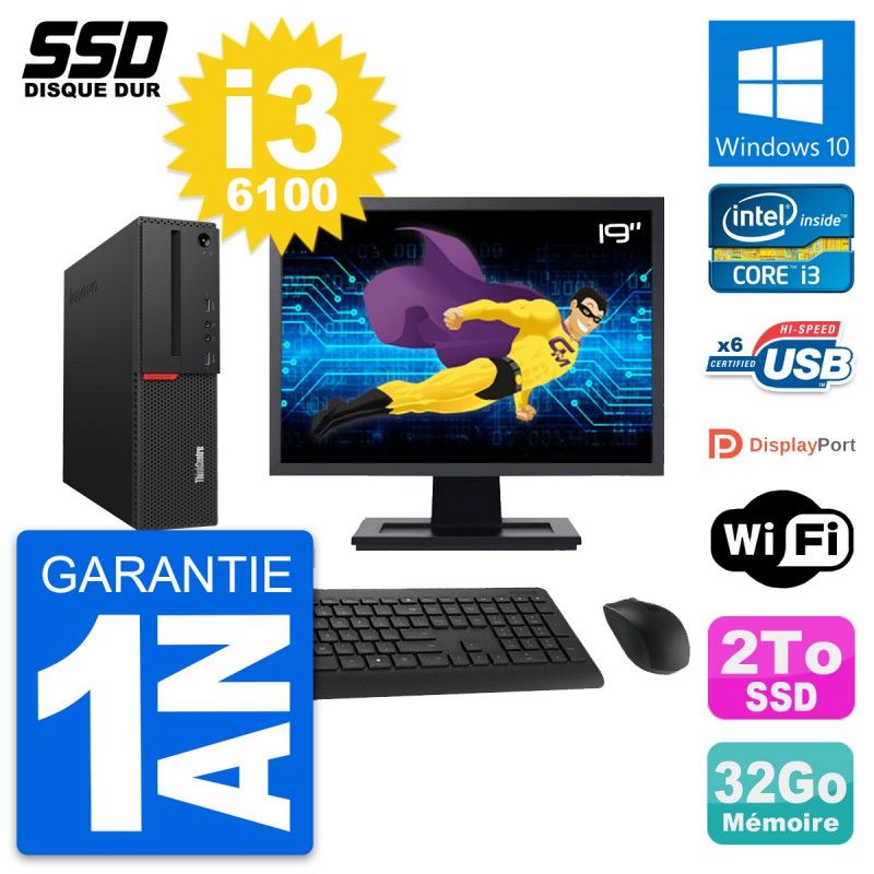 Lenovo M700 SFF Desktop Computer | 19" Screen | Intel Core i3-6100 | 32GB RAM | 2TB SSD | Windows 10