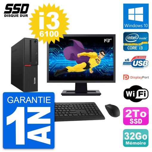 Lenovo M700 SFF Desktop Computer | 19" Screen | Intel Core i3-6100 | 32GB RAM | 2TB SSD | Windows 10