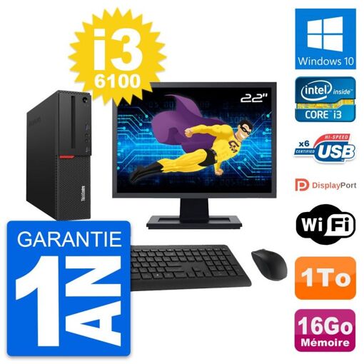 Lenovo M700 SFF Desktop Computer - 22" Screen, Intel i3-6100, 16GB RAM, 1TB Storage, Windows 10