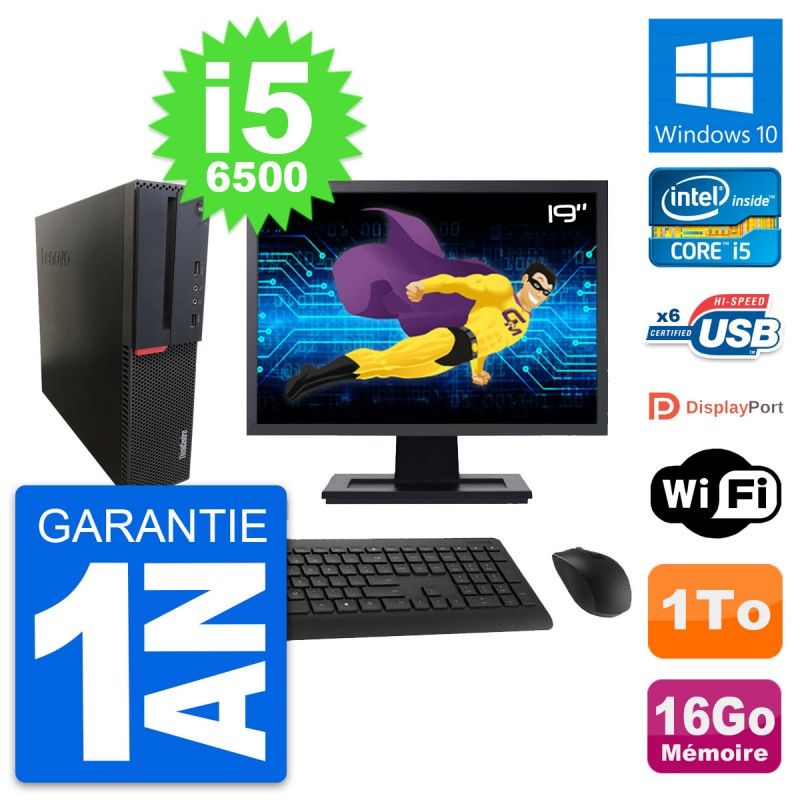 Lenovo M700 SFF Desktop Computer, 19" Screen, Intel i5-6500, 16GB RAM, 1TB HDD, Windows 10, WiFi