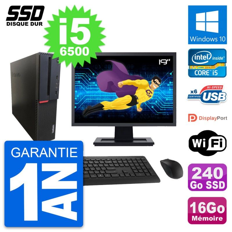 Lenovo M700 SFF Desktop Computer, 19" Screen, Intel i5-6500, 16GB RAM, 240GB SSD, Windows 10, Wifi