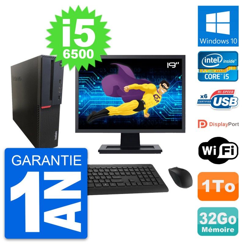 Lenovo M700 SFF Desktop PC - 19" Screen, Intel i5-6500, 32GB RAM, 1TB HDD, Windows 10