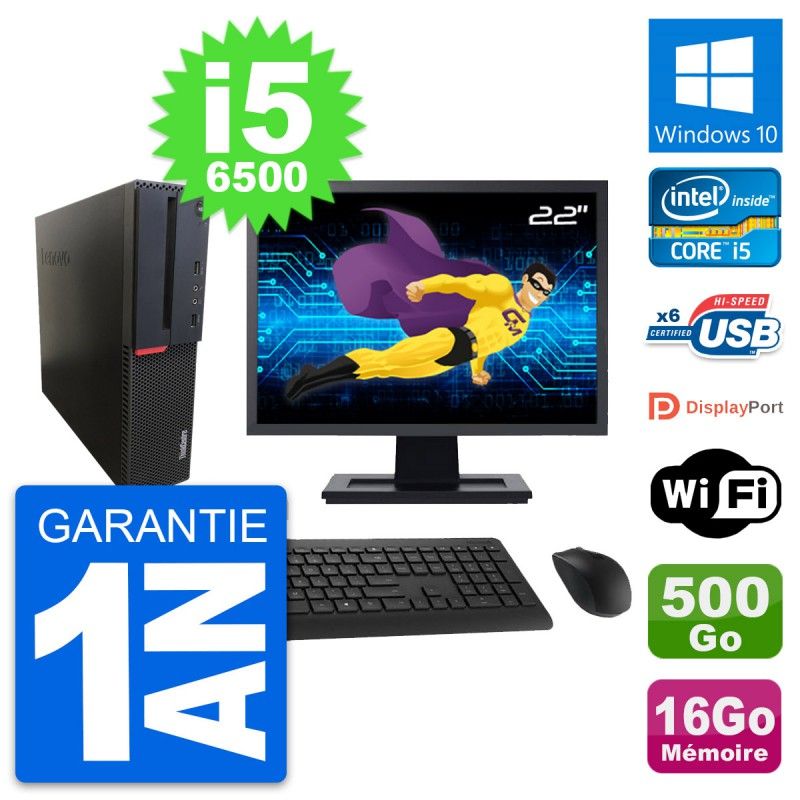 Ordinateur de bureau Lenovo M700 SFF | Écran 22 pouces | Intel i5-6500 | 16 Go de RAM | Disque dur 500 Go