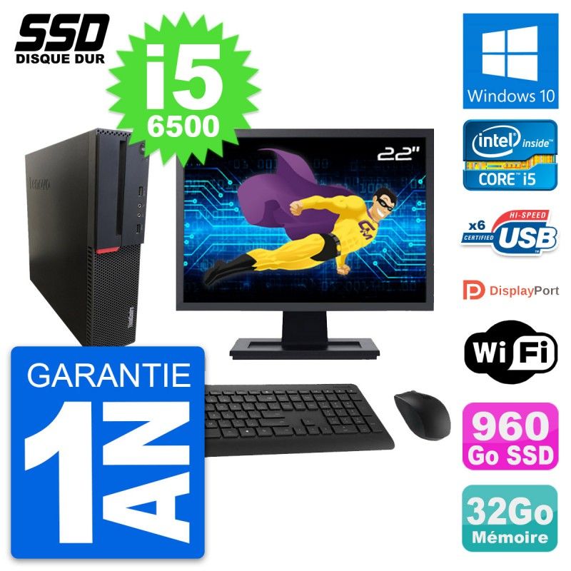 Lenovo M700 SFF Desktop Computer | 22" Screen | Intel i5-6500 | 32GB RAM | 960GB SSD