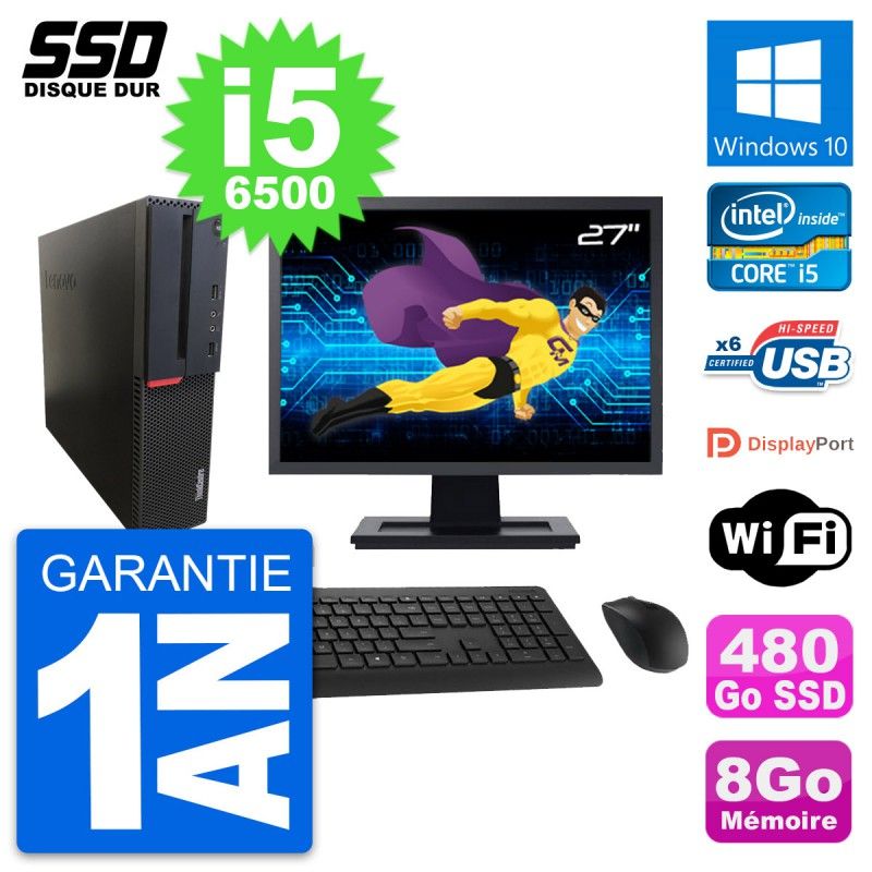 Lenovo M700 SFF Desktop Computer | 27" Screen | Intel i5-6500 | 8GB RAM | 480GB SSD | Windows 10
