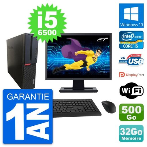 Lenovo M700 SFF Desktop Computer, 27" Screen, Intel i5-6500, 32GB RAM, 500GB HDD, Windows 10, WiFi
