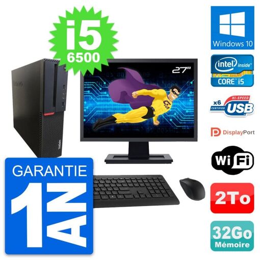 Lenovo M700 SFF Desktop Computer, 27" Screen, Intel i5-6500, 32GB RAM, 2TB HDD, Windows 10, WiFi