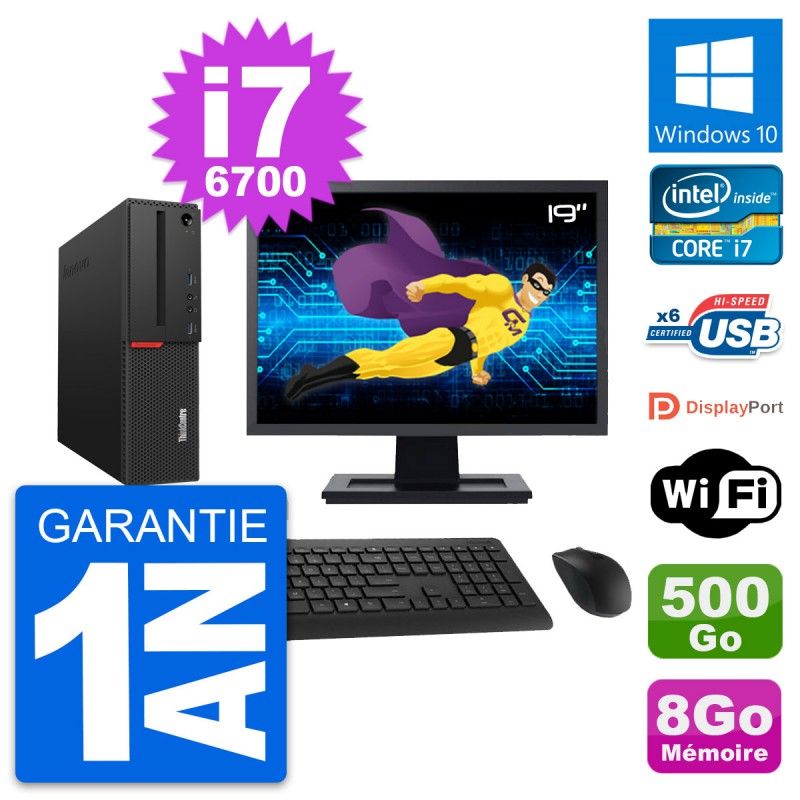 Lenovo M700 SFF Desktop Computer | 19" Screen | Intel i7-6700 | 8GB RAM | 500GB SSD | Windows 10