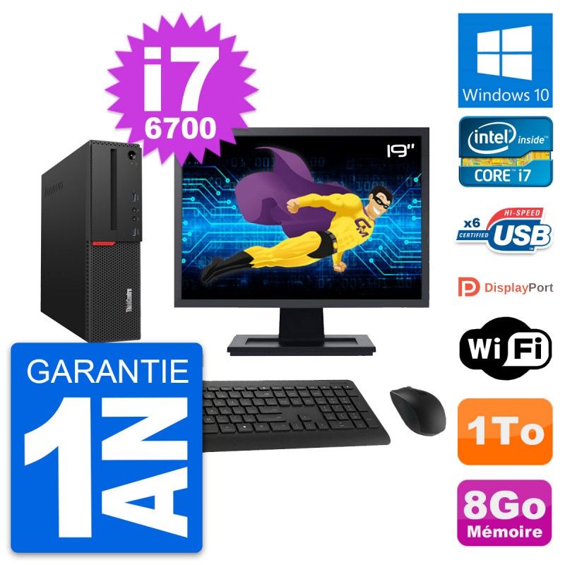 Lenovo M700 SFF Desktop Computer - 19" Screen, Intel i7-6700, 8GB RAM, 1TB HDD, Windows 10, WiFi