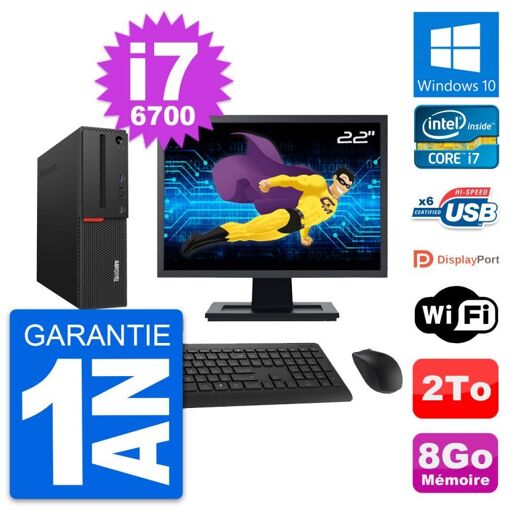 Computadora de escritorio Lenovo M700 SFF - Pantalla de 22', Intel i7-6700, 8GB RAM, 2TB HDD, Windows 10, WiFi