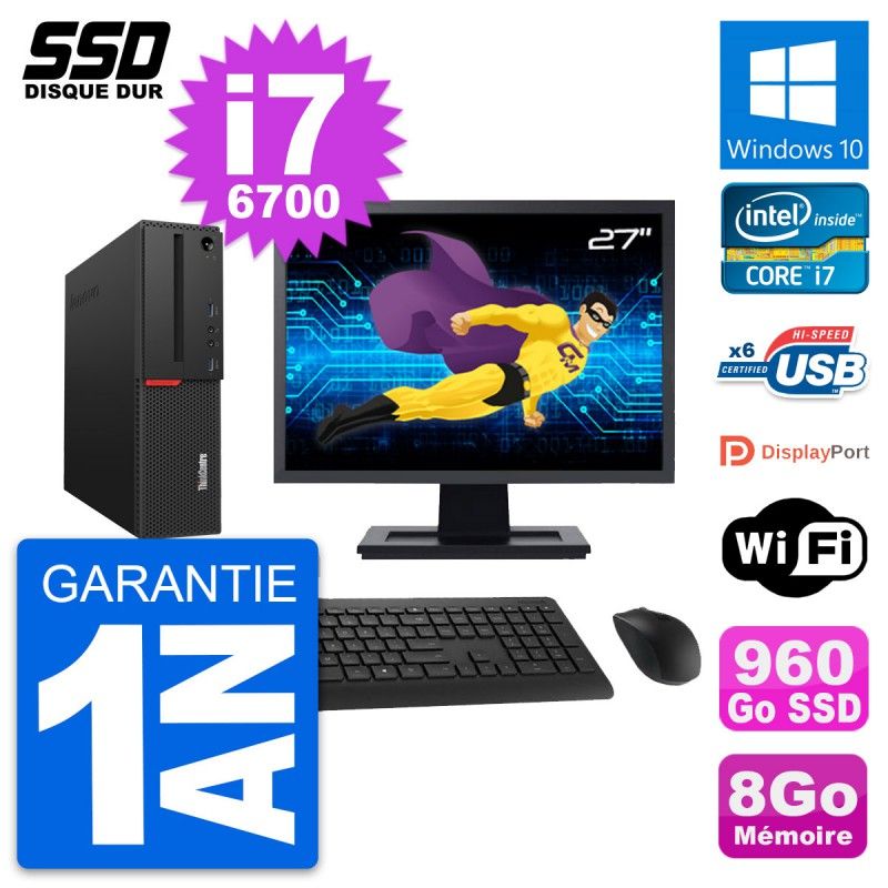 Lenovo M700 SFF Desktop Computer - 27" Screen, Intel i7-6700, 8GB RAM, 960GB SSD, Windows 10, WiFi