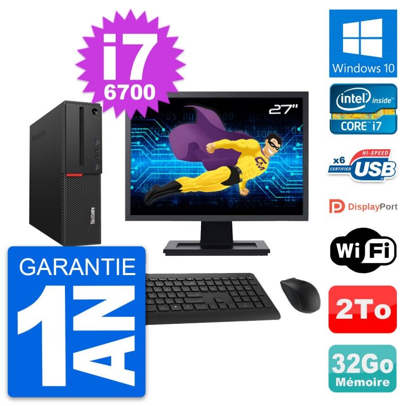 Lenovo M700 SFF Desktop Computer - 27" Screen, Intel i7-6700, 32GB RAM, 2TB Storage, Windows 10