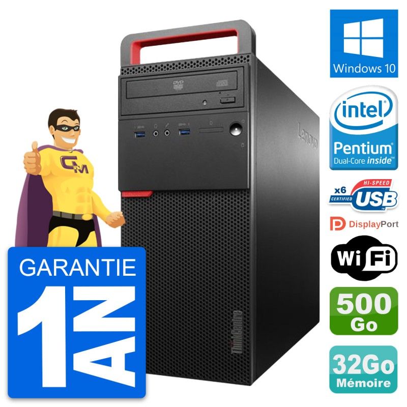 Ordinateur de bureau Lenovo ThinkCentre M700 - Processeur Intel Pentium G4400, 32 Go de RAM, 500 Go SSD, Windows 10, WiFi