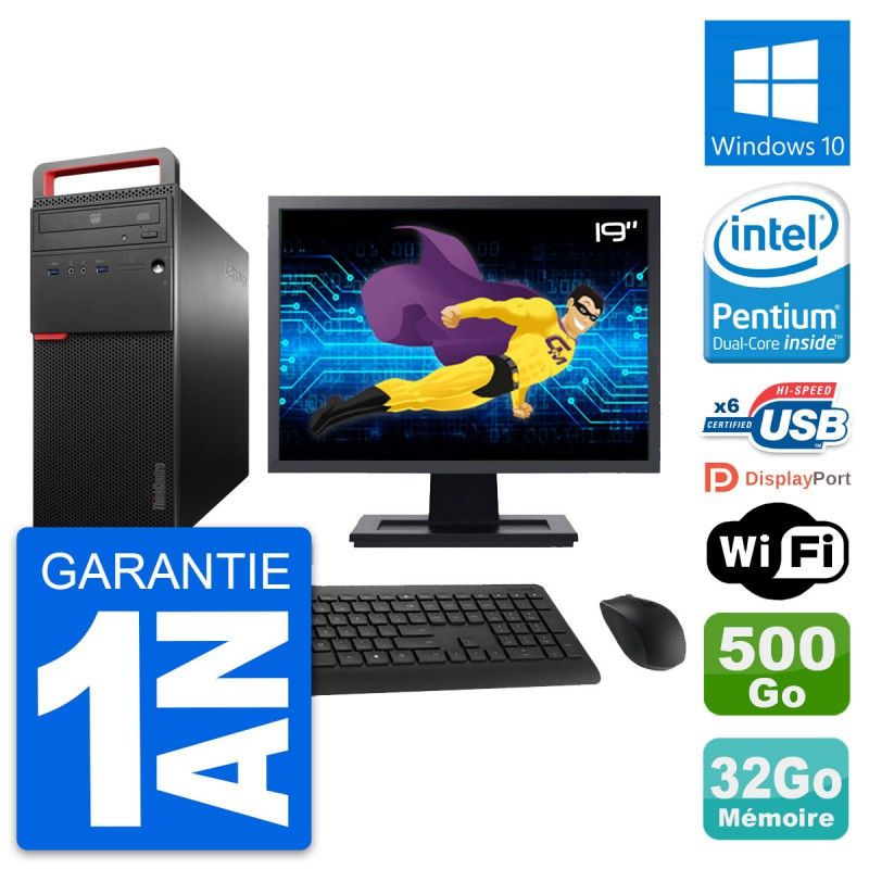 Lenovo M700 Desktop Computer - 19" Screen, Intel G4400, 32GB RAM, 500GB Storage, Windows 10, WiFi