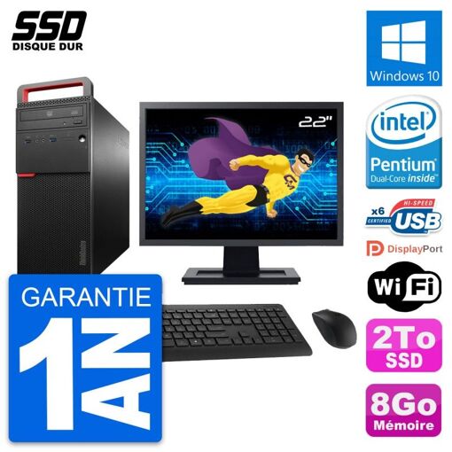 Computadora de escritorio Lenovo ThinkCentre M700, pantalla de 22', procesador Intel G4400, 8 GB de RAM, 2 TB SSD, Windows 10, WiFi