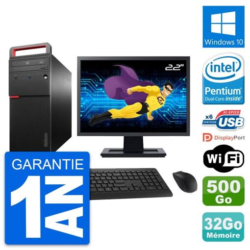 Computadora de escritorio Lenovo M700 - Pantalla de 22", Procesador Intel G4400, 32 GB de RAM, 500 GB de almacenamiento, Windows 10, WiFi